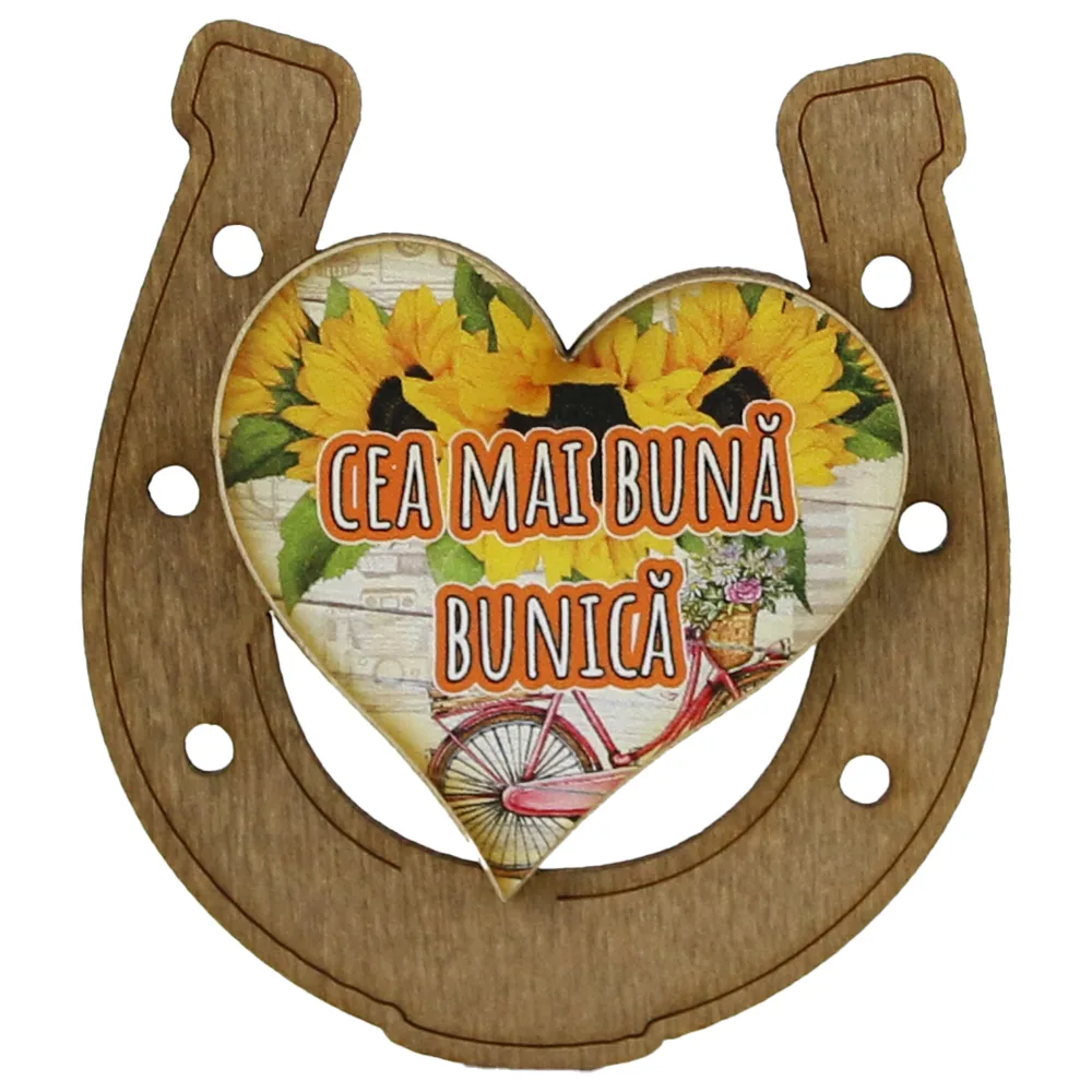Magnet frigider din lemn "Cea mai buna Bunica" 7x8 CM, Potcoava