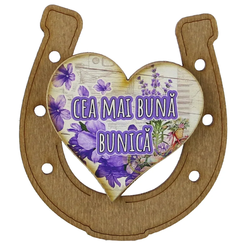 Magnet frigider din lemn "Cea mai buna Bunica" 7x8 CM, Potcoava - imagine 3