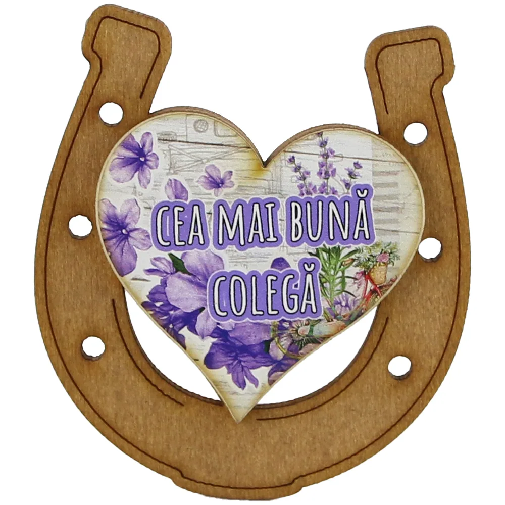 Magnet frigider din lemn "Cea mai buna Colega" 7x8 CM, Potcoava - imagine 2
