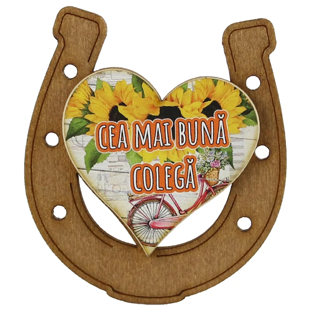 Magnet frigider din lemn "Cea mai buna Colega" 7x8 CM, Potcoava - imagine 3