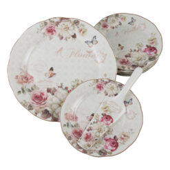 Alternative view of Set de tort 8 piese platou cu 6 farfurii si spatula Flower 27 / 19 cm