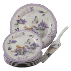 Set de tort 8 piese platou cu 6 farfurii si spatula Lavender Elegant Taste 27 / 19 cm