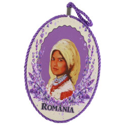 Decor perete oval din ceramica Romania 14 x 20 cm Tarancuta cu lavanda