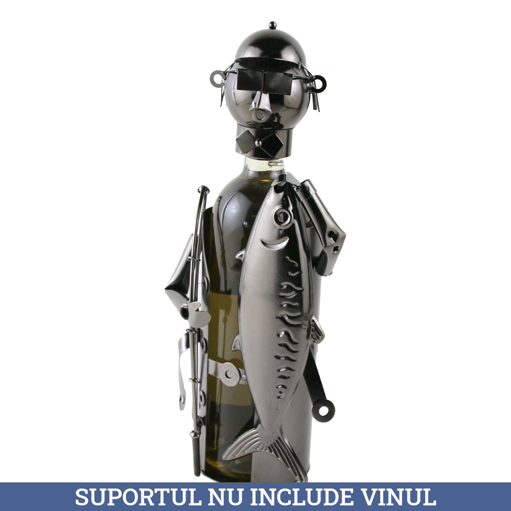 Suport sticla de vin, din metal - Pescar 14.5 x 34 cm - imagine 2