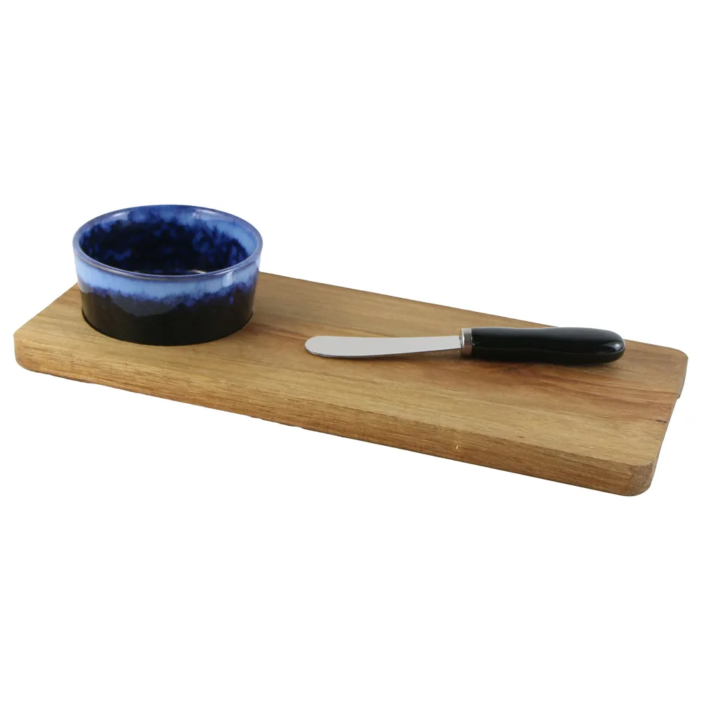 Set bol din ceramica cu cutit si suport lemn 30x12 CM - imagine 2