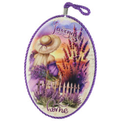 Decor de perete oval din ceramica "Lavender Home" 13 x 19 cm Lavanda