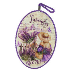 Decor de perete oval din ceramica "Lavender Home" 13 x 19 cm Fata cu lavanda