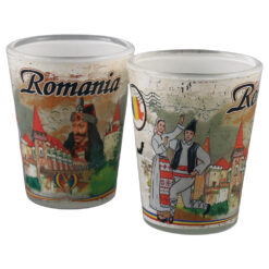 Alternative view of Set 2 pahare tarie din sticla "Romania" Castele / Cuplu in port traditional