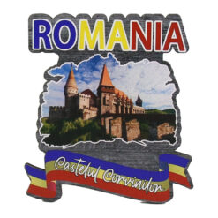 Magnet de frigider din lemn Castelul Corvinilor 7 x 8 cm, Romania