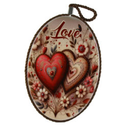 Decor de perete oval din ceramica "Love" 13 x 19 cm