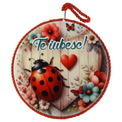 Decor de perete rotund din ceramica "Te iubesc" 17 cm Buburuza