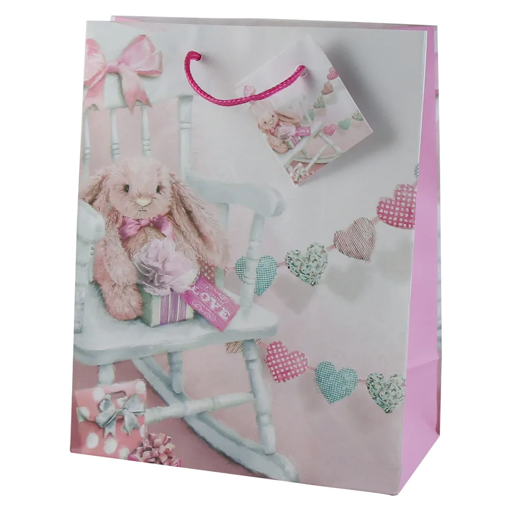 Punga cadou din hartie 18x23 CM, Iepuras roz