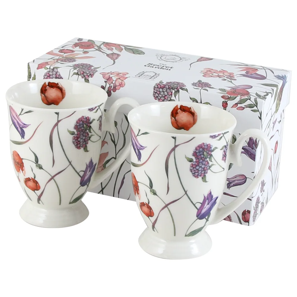 Set 2 cani din portelan "Flower Meadow", 340 ml, in cutie decorativa