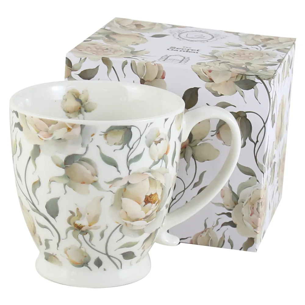Cana portelan "English Roses White", 510 ml, in cutie decorativa