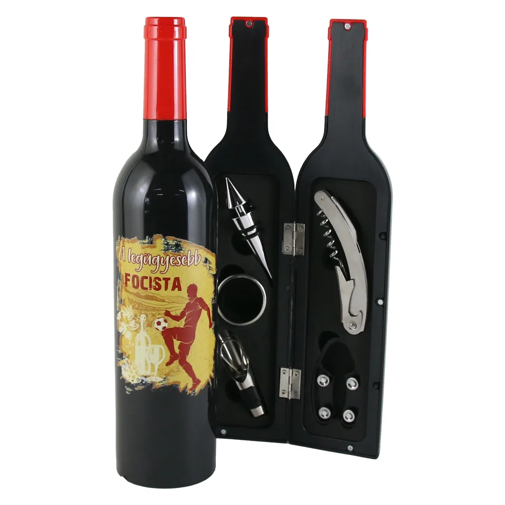 Set 5 accesorii de vin "A legugyesebb Focista", in forma de sticla, 7x32 CM
