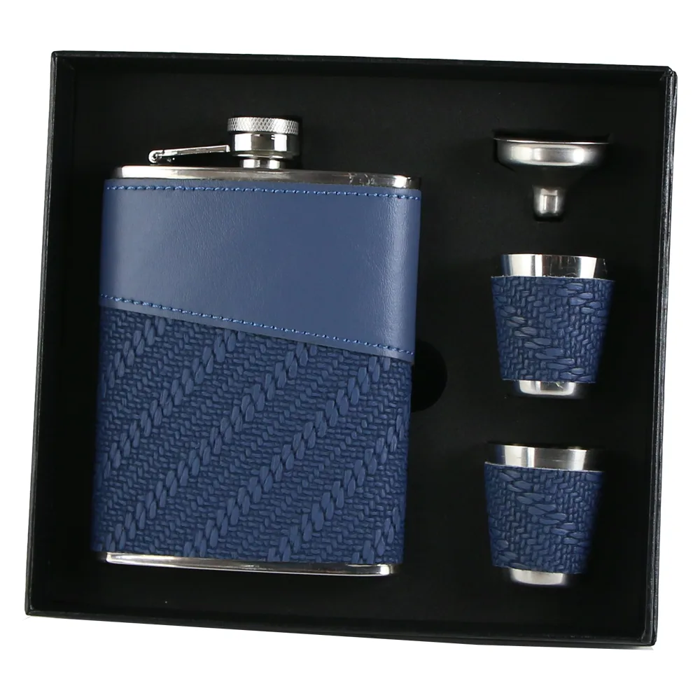 Set plosca cu 2 pahare si palnie, 240 ml, Albastru
