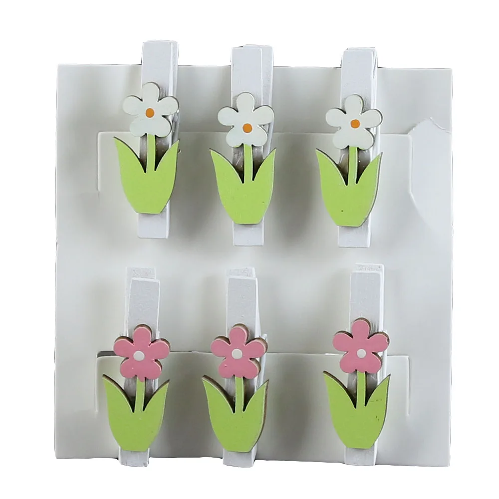 Set 6 cleme decorative din lemn 4.5 CM, floare