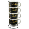 Set 4 cesti din ceramica cu suport metalic, 150 ml, Negru & auriu