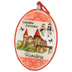 Decor perete oval din ceramica Castelul Corvinilor 14 x 20 cm, Romania
