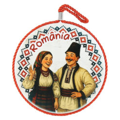 Decor perete rotund din ceramica Romania 17 cm Cuplu in port popular