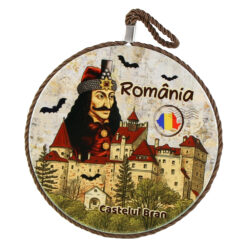 Decor de perete rotund din ceramica Castelul Bran/Vlad TEpes 17 cm, Romania