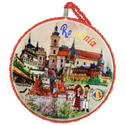 Decor perete rotund din ceramica Romania 17 cm Cladiri faimoase