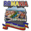 Magnet frigider din lemn "Romania" 8x8 CM, Oradea, tricolor
