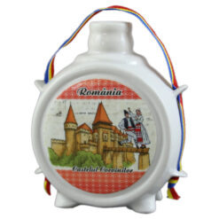 Plosca decorativa din ceramica Castelul Corvinilor 9 cm, Romania