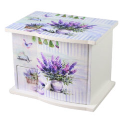 Cutie de bijuterii muzicala din lemn cu oglinda 14.5 x 10 x 11 cm, Lavender
