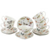 Set 6 cesti cu farfurii, din portelan "Butterflies", 250 ml, in cutie decorativa
