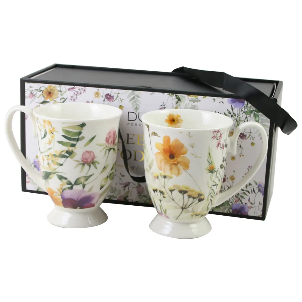 Set 2 cani din portelan "Pansy", 340 ml, in cutie decorativa