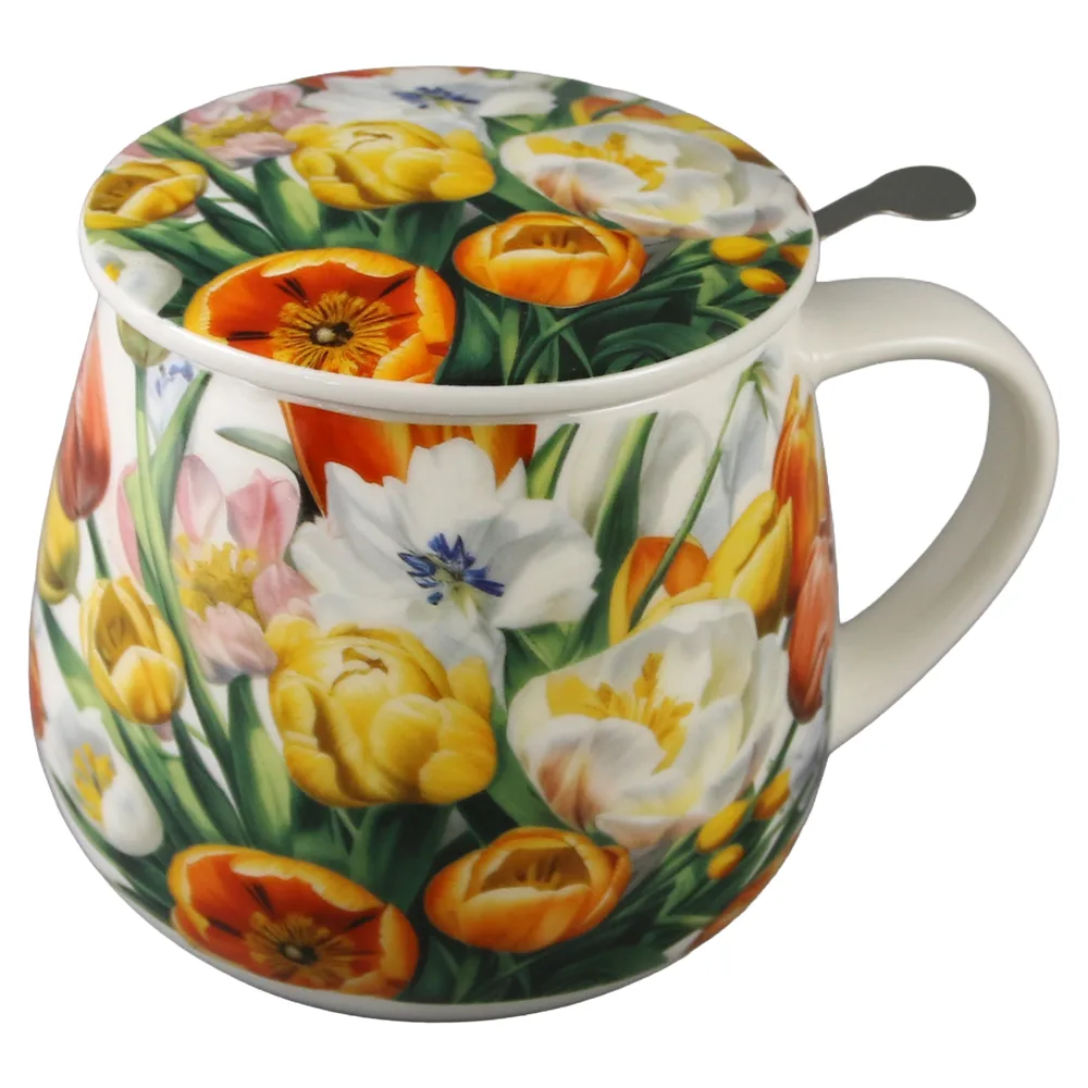 Cana portelan cu infuzor metalic si capac 430 ml "Tulipany" in cutie decorativa - imagine 2