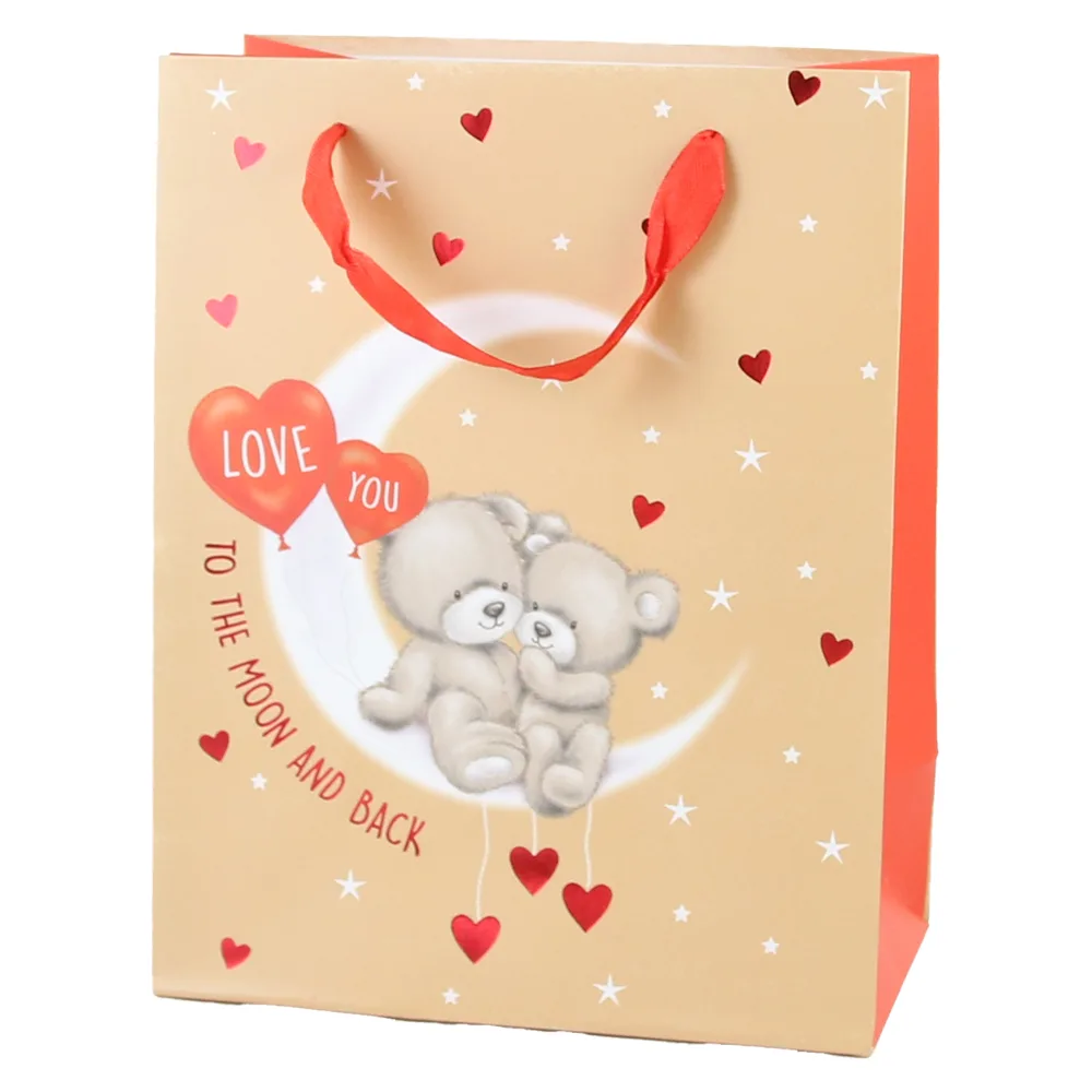 Punga cadou din hartie 18x23 CM, "Love you to the moon...", Ursuleti