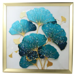 Tablou 3D cu pietricele stralucitoare 40 x 40 cm, Frunze Gingko