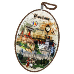Decor perete oval din ceramica Romania 14 x 20 cm Castele