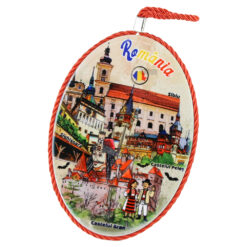 Decor perete oval din ceramica Romania 14 x 20 cm Cladiri faimoase