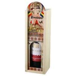 Cutie din lemn Castelul Corvinilor cu sticla de vin 187 ml, Romania
