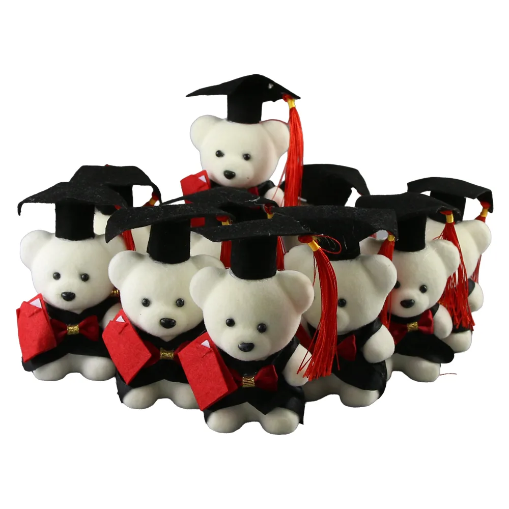 Set 10 ursuleti absolventi cu toca si diploma 11.5 cm, alb - imagine 2