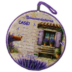 Decor de perete rotund din ceramica "Binecuvantarea Casei" 17 cm Lavanda