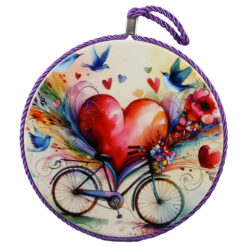 Decor de perete rotund din ceramica 17 cm Inima si bicicleta