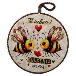 Decor de perete rotund din ceramica "Te iubesc! Dulceata mea" 17 cm cu albinute