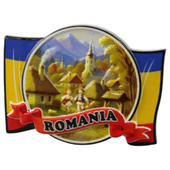Magnet de frigider din rasina "Romania" 8 x 6 cm sat traditional cu copii