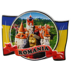 Magnet de frigider din rasina "Romania" 8 x 6 cm Castelul Bran si Vlad Tepes
