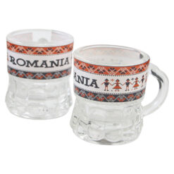 Pahar snaps din sticla cu maner "Romania" 4 x 5 cm dansatori populari