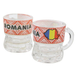 Pahar snaps din sticla cu maner "Romania" 4 x 5 cm Harta Romaniei