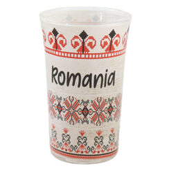 Pahar snaps din sticla "Romania" 4 x 7 cm cu motive traditionale