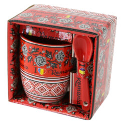 Alternative view of Cana din ceramica cu lingurita "Romania" 90 ml cu motive traditionale, in cutie decorativa