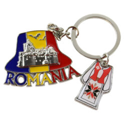 Breloc metalic "Romania" 5 x 9 cm palaria osan cu Castelul Bran