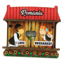 Magnet frigider din lemn "I Love Bucharest", 9x8 CM, Casuta