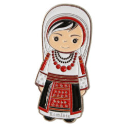 Magnet de frigider metalic "Romania" 3 x7 cm Femeie in port traditional
